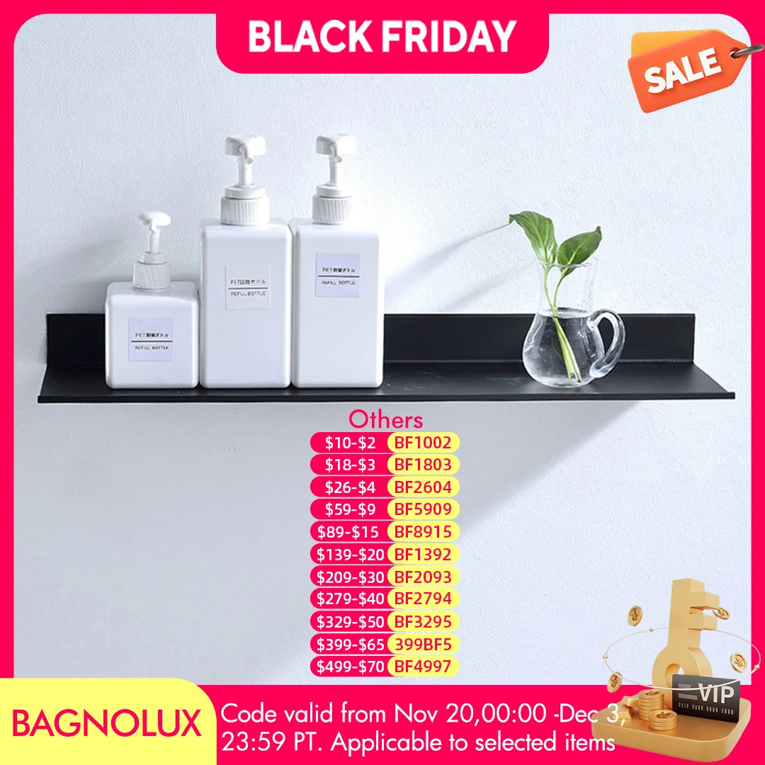 Matt Black Wall Shelf Bathroom Shelves Bathroom Accessories 30-50cm Modern Kitchen Shower Bath Storage Rack Wholesale Promotion