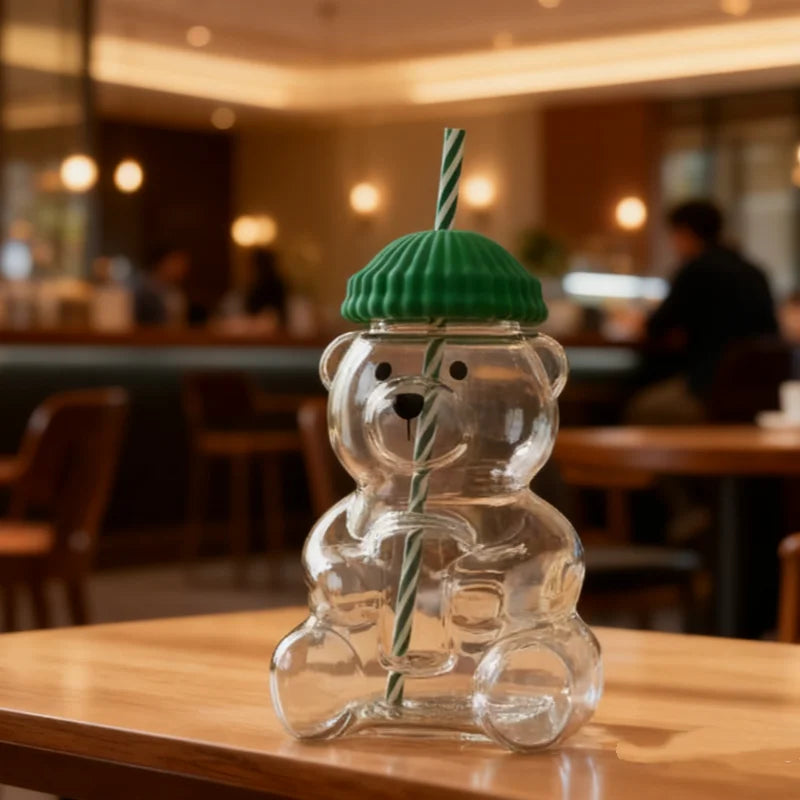 "Barista Bear Tumbler: Clear Bear Straw Cup, Perfect for Hot & Cold Drinks – The Cutest New Drinkware Trend"