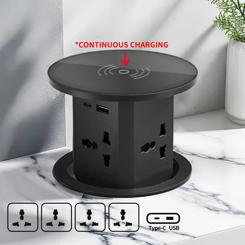 Lifting Desk Power Automatic Pop Up Elevator Socket Tower Socket US UK AU UN Plug Adapter USB Type-c Wireless Charge ,Hidden