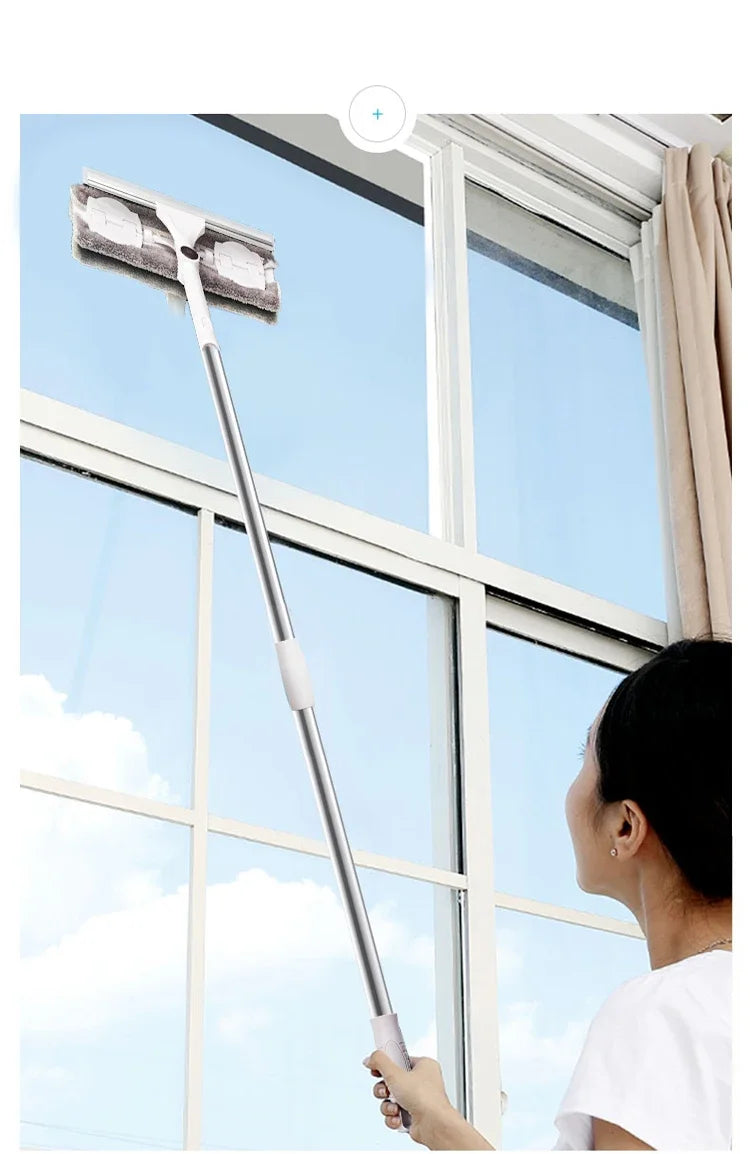 Household Telescopic Window Cleaning Tool with Long Handle Brush Glass Washer Mop for Efficient Indoor Window Cleaner