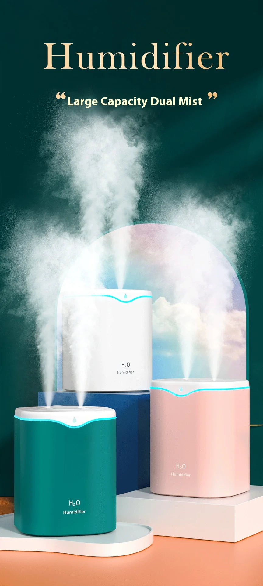 Large Capacity Dual Spray Humidifier Usb Home Bedroom 2L Silent Water Replenisher Air Purifier Wireless Water Diffuser Office