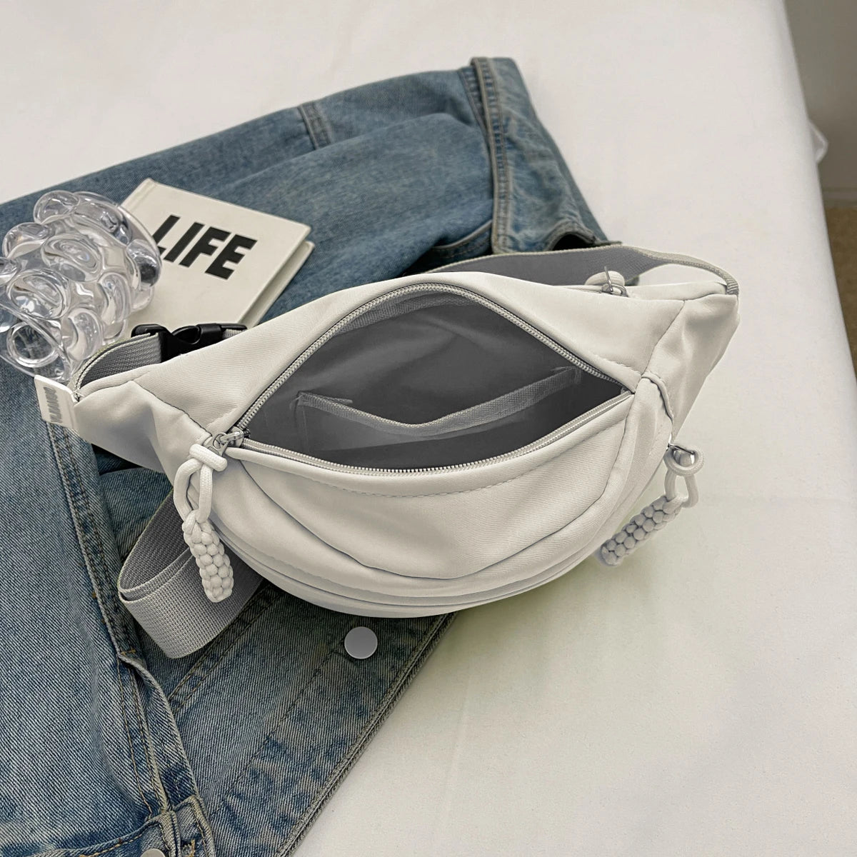 Women’s Lightweight Nylon Waist Bag Large Capacity Zipper Multiple Compartments Crossbody Bag Stylish Practical for Daily Use