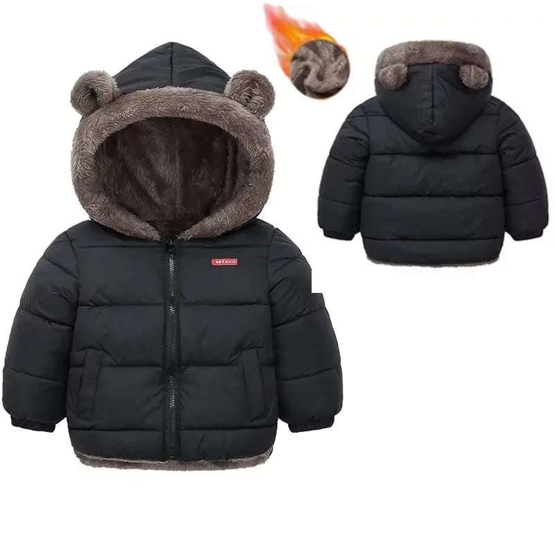 Boys Girls Thick Jackets Winter Kids Padded Fleece Warm Coats Children Hooded Cotton Outerwear Kids Clothes Cashmere Snowsuit