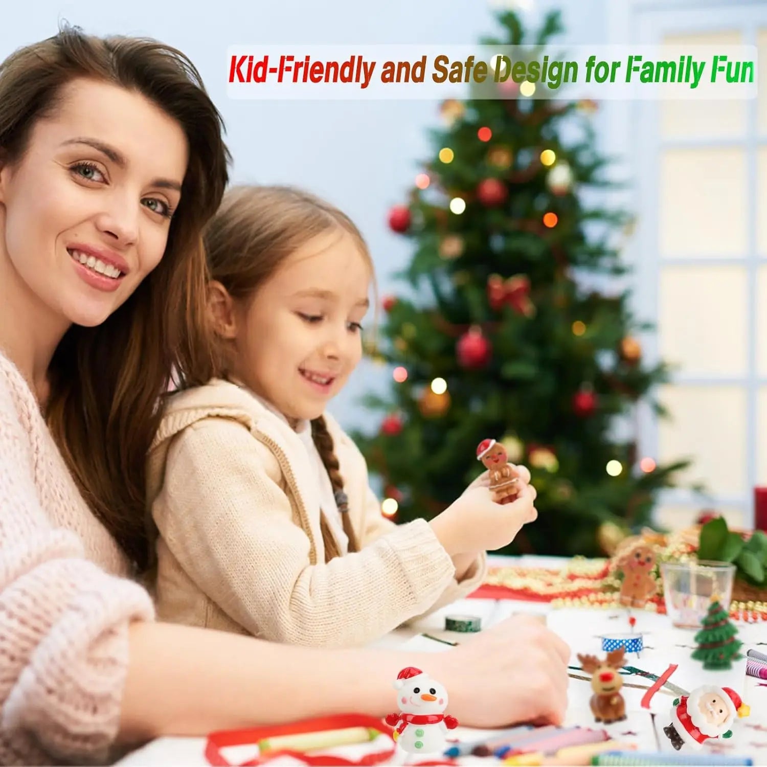 3D Christmas Figurines Set (6 Pcs) - Santa, Reindeer, Snowman Cake Toppers & Tree Decor, Resin Ornaments for Holiday Crafts