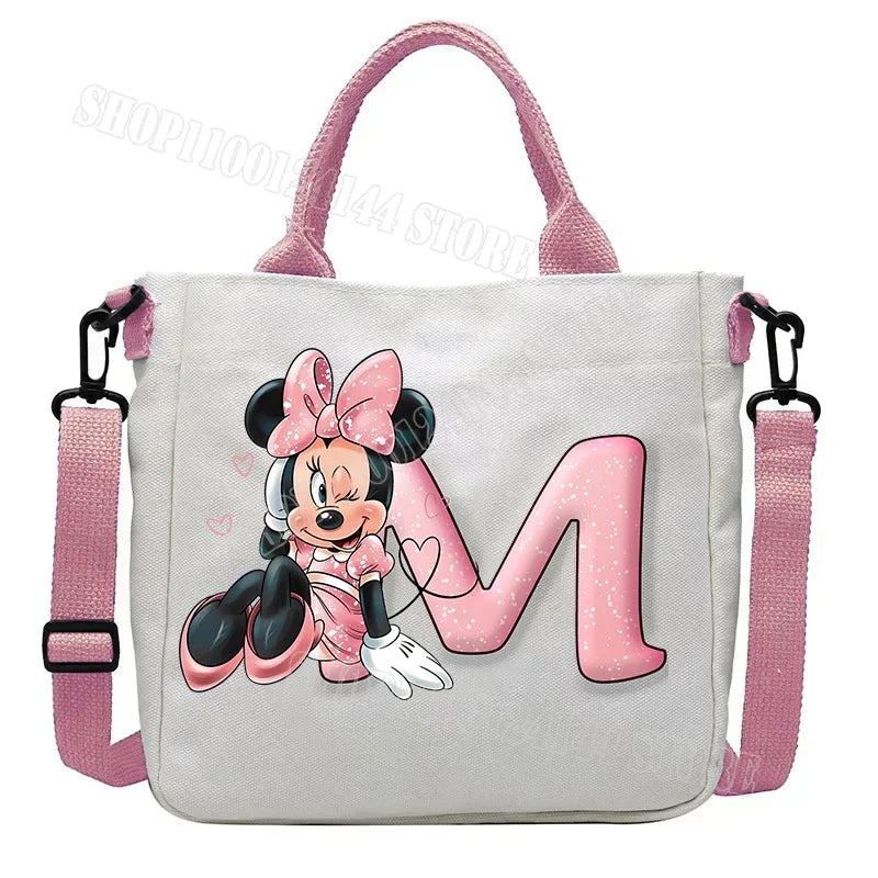 Minnie Disney Women Men Canvas Bags Shoulder Bag Fashion Tote Bags Girl Cartoon Tote Bag Large Capacity Handbag Shopping Bags