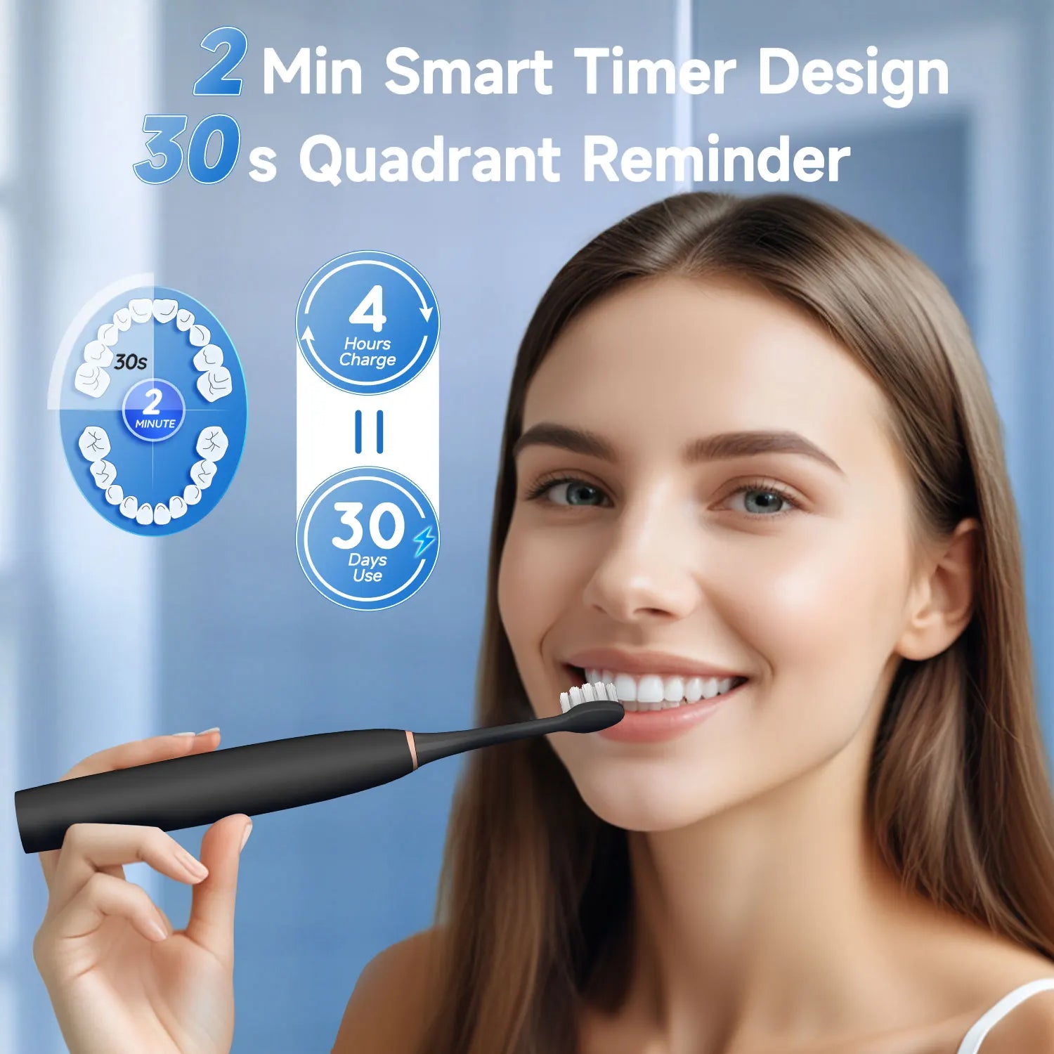 Electric Toothbrush for Adults with 8 Brush Heads , 4 Modes Deep Clean Electric Toothbrush with USB Cable and 2 Min Smart Timer