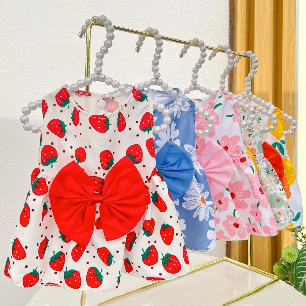 Dog Princess Dress Summer Kitten Pet Skirt Cute Printed Bow Lace Dog Dresses for Small Medium Puppies Poodle Chihuahua Apparel