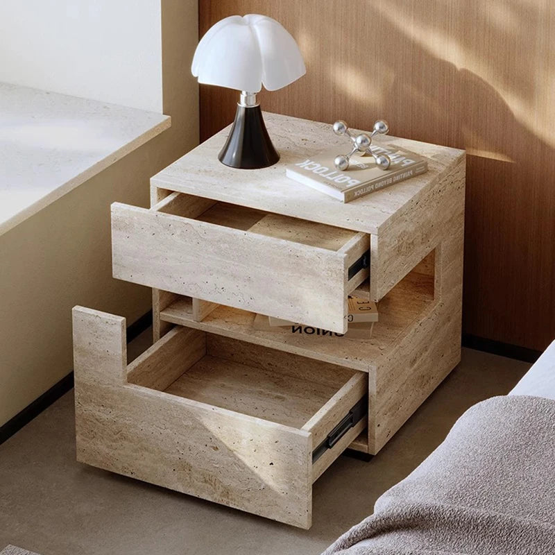 Wabi Sabi Minimalist Nightstands Rectangle Trendy Premium Glam Nightstands Bedroom Hidden Storage Mesilla De Noche Furniture