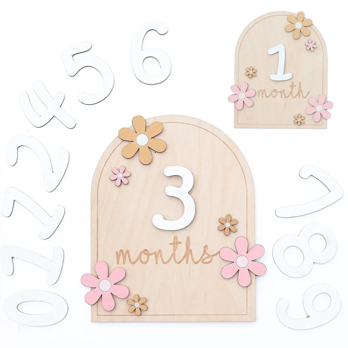 Newborn Wooden Monthly Milestone Cards Keepsakes Double Sides Flowers Number Month Girls Boys Baby Photography Props Accessories