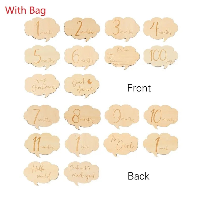 Baby Wooden Memorial Monthly Cards Moon Shape Monthly Newborn Engraved Age Photography Props Accessories Baby Birthing Gift