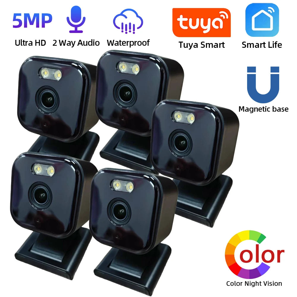 5MP Tuya Magnetic Camera Wireless Mini Color Night Vision Wifi Baby Monitor Cam Outdoor Wateproof CCTV Video Surveillance Camera