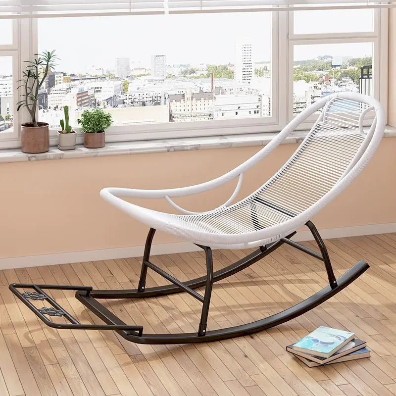 Rocking Recliner Garden Chair Widened Rocking Recliner Rattan Rainbow Rocking Chair Home Living Room Leisure Recliner