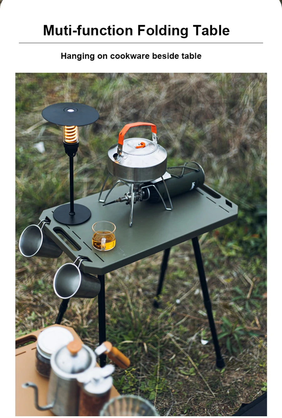 Folding Table for Camping Height Adjustable Outdoor Portable Lightweight with Carry Bag Two-Sides Hanging Cookware Hiking Picnic