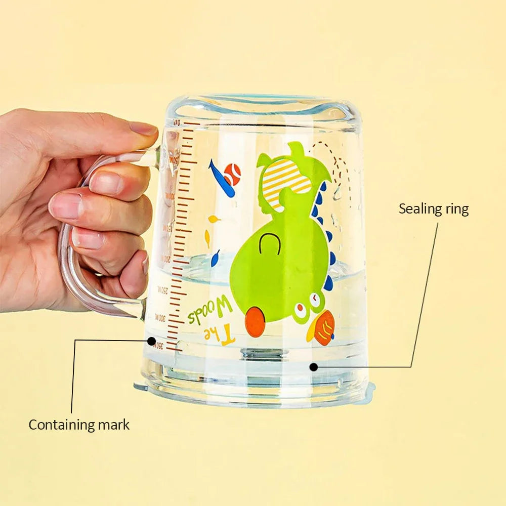 350ml Cute Unicorn Children Milk Cup With Scale Transparent Breakfast Cup With Straw Lid Cartoon Glass Cup For Kids Drinkware