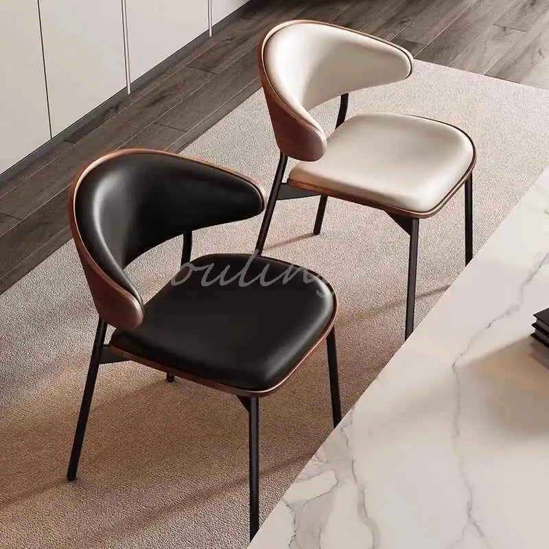 Genuine Leather Dining Chairs Set of 2 or1,Mid Century Modern Chair, Upholstered Kitchen Dining Room ChairsBlack WalnutBendwood.