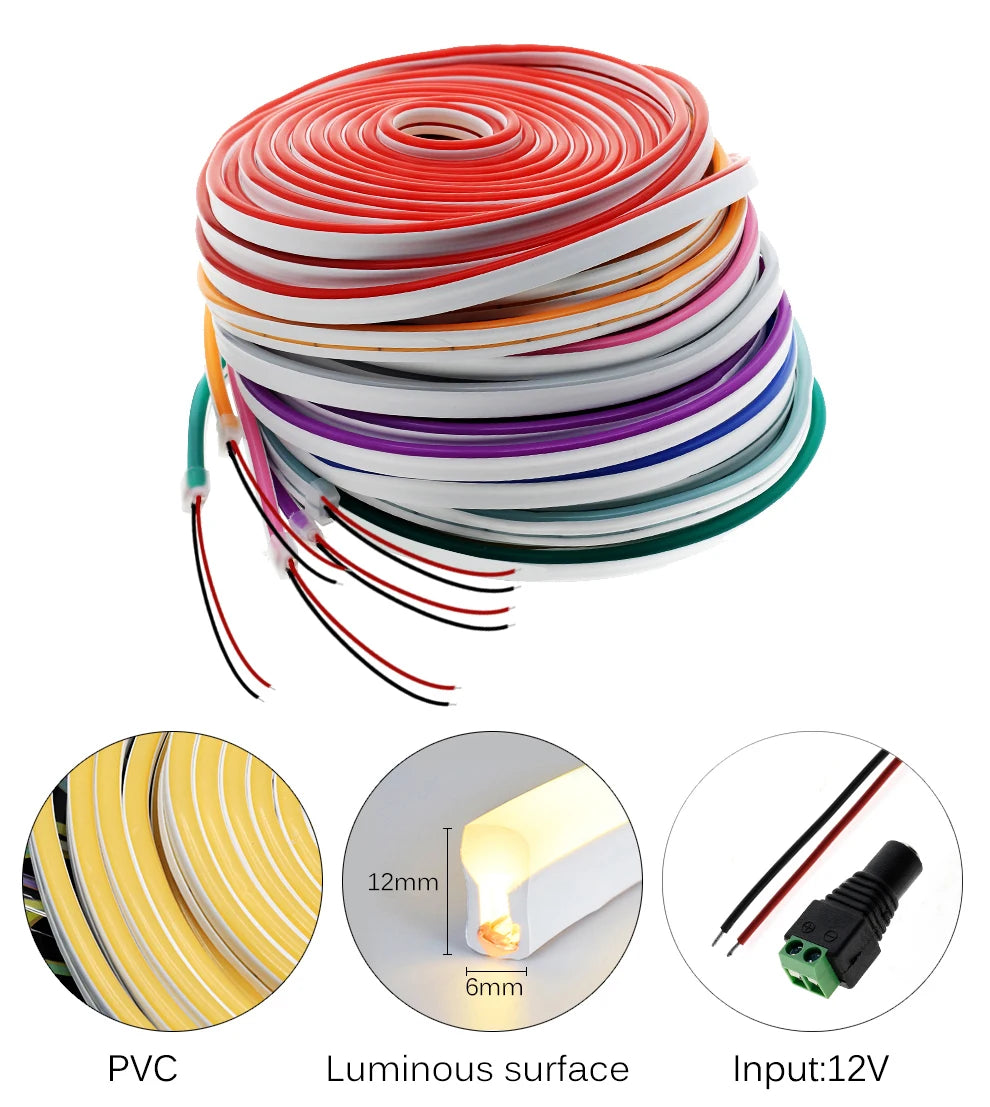 Neon Light Strip LED Flexible Silicone Set 2835 5M 600 Lights Embedded Linear Flexible Light Strip for Ndoors Outdoors Bedroom