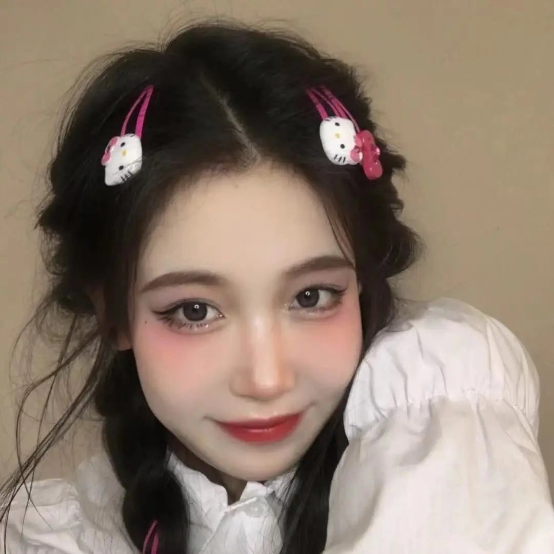 2PCS Sanrio Girl Hair Clip Kawaii Hello Kitty Cartoon BB Hair Clip Girl Hairs Accessories Headwear Bangs Clip Bow HairClips Gift