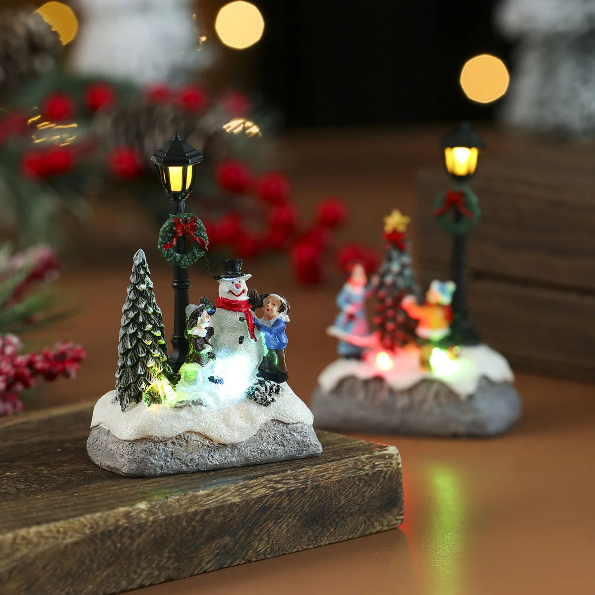 LED Light-emitting Christmas Decorative Ornaments Small House Micro Landscape Christmas Snowman Street Lamp Ornaments Xmas Gifts
