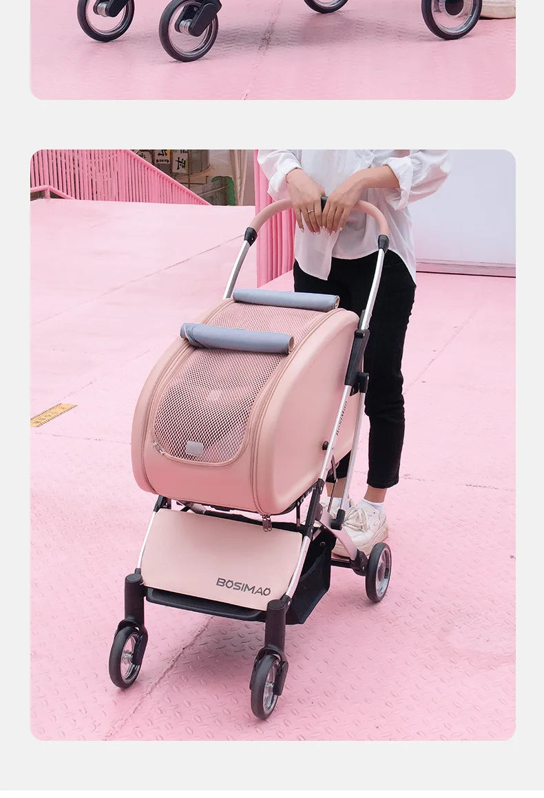 2023 New Transparent Pet Cart Dog and Cat Walking Cart Small Medium Sized Dog Pulled Stroller Lightweight Foldable Detachable