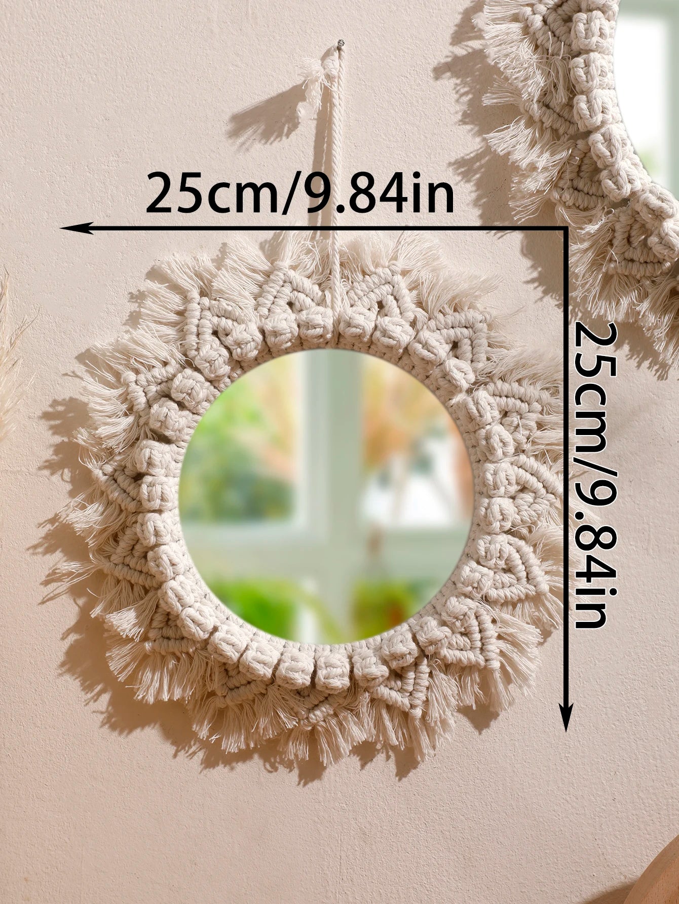 Boho Hand Woven Macrame Decorative Mirrors Wall Hanging Home Decoration Nordic Bedroom Living Room Wall Tapestry Crafts Decor