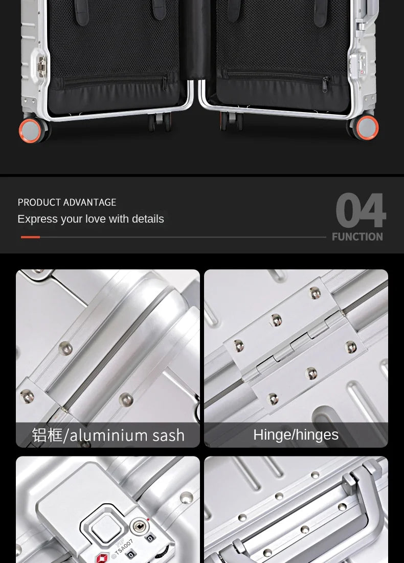 High Quality Senior Travel Luggage 100% Aluminum-magnesium Alloy Material  20/24/26/28 Size Spinner Brand Travel Suitcase