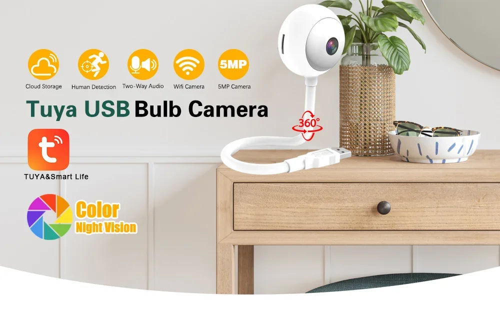 5MP Mini WiFi Camera Indoor 2K Security Camera for Baby Monitor Wireless USB Plug IP Surveillance AI Auto Tracking Babe Cam Tuya