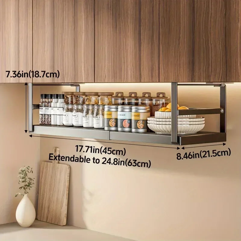 Stainless Steel Shelves Adjustable Spice Stand Storage Room Kitchen Metal Expansion Cabinet Kitchen Hanging Seasoning Rack