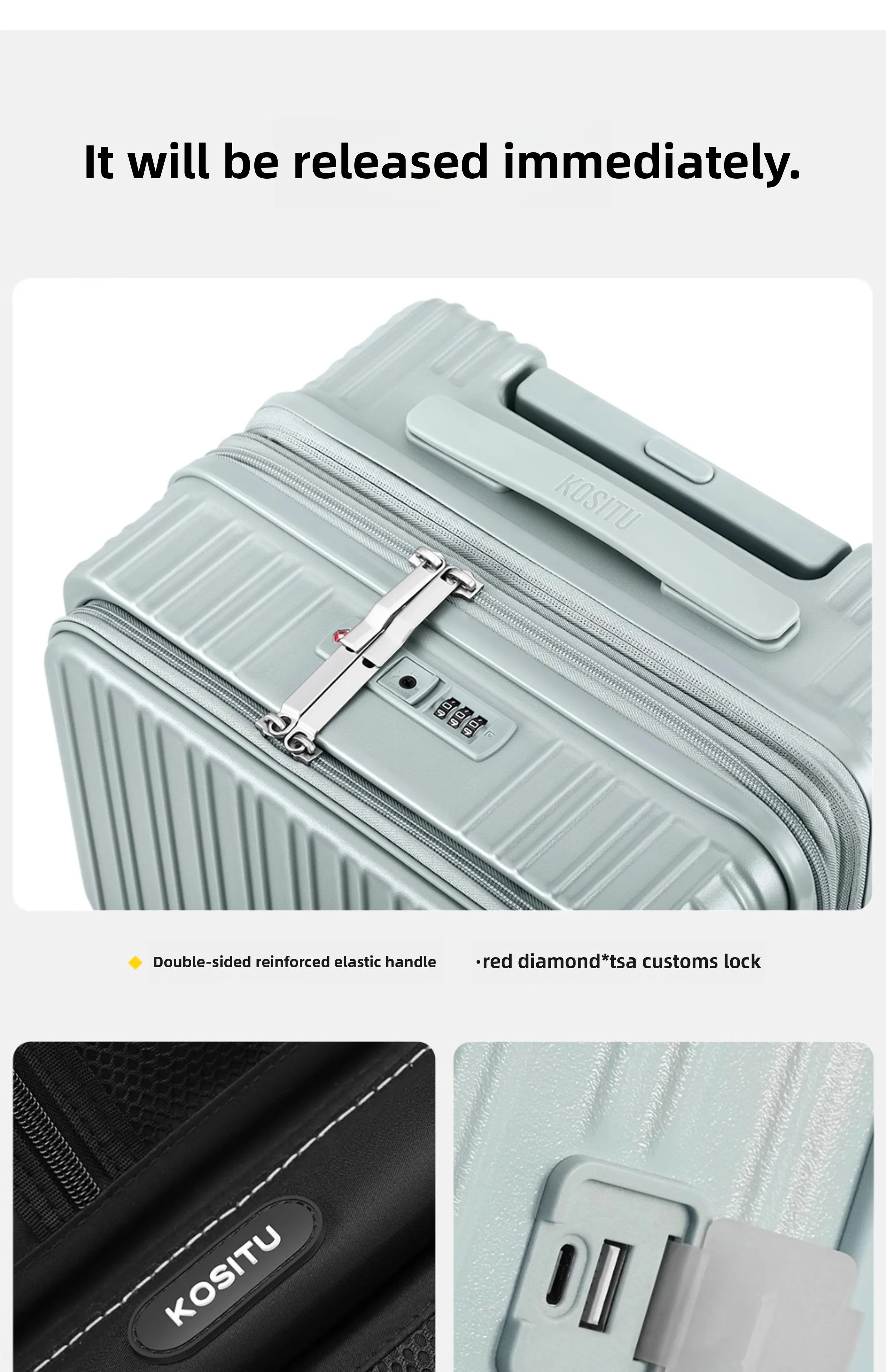 KLQDZMS Cabin Suitcase 20"22"24"26"28"30 Inch Large Capacity Trolley Case USB Charging Boarding Box Front Opening Luggage