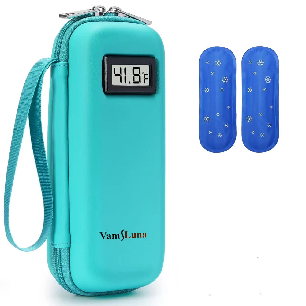Waterproof Insulin Cooler Daily Travel Case with 2 Ice Pack With Thermometer Display Diabetic Cooler Medication Refrigerated Bag