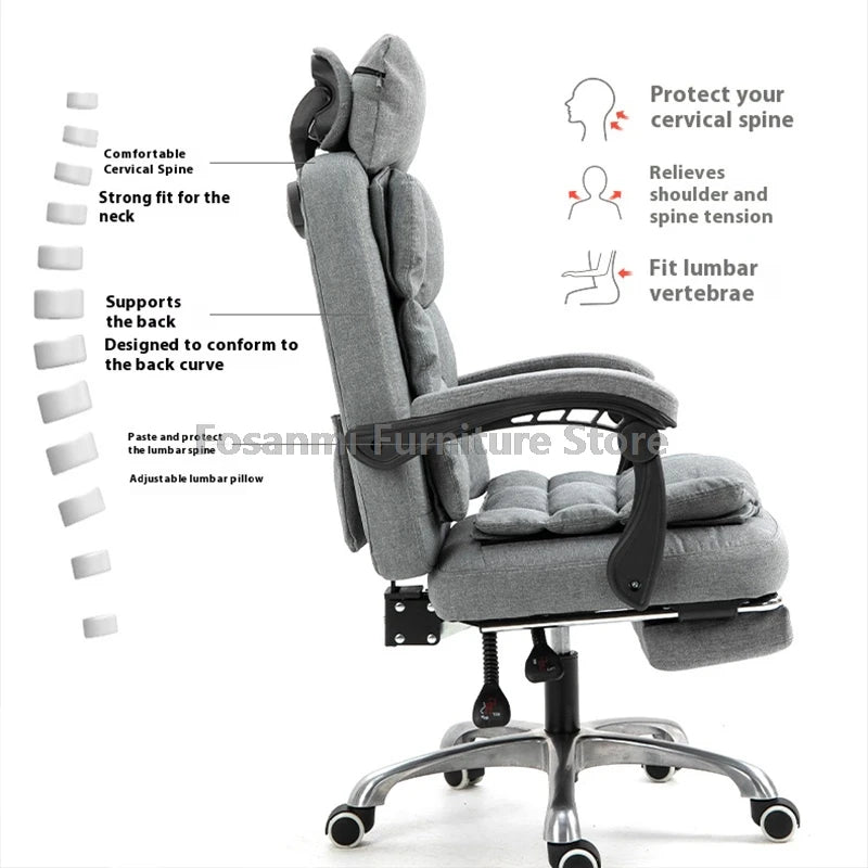 Comfy Fabric Gamer Computer Chair with Removable Soft Cushion Ergonomic Reclining Gaming Chair Adjustable Office Home Desk Chair