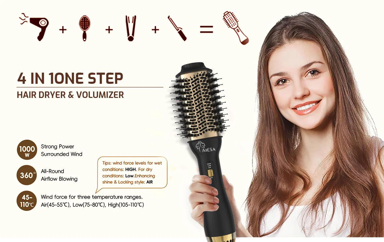 imesa 4 in 1 Hot Air Brush&Volumizer PLUS 2.0multifunctional styler professional home straight curling iron Free storage bag