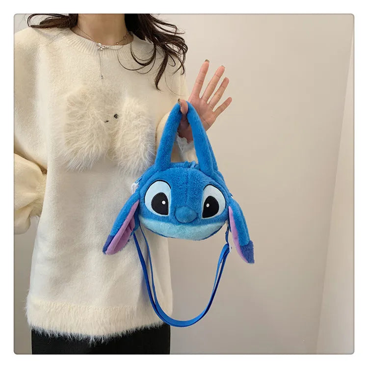 Disney Stitch Soft Plush Crossbody Bag Korean Cute Style Adjustable Strap Kawaii Anime Shoulder Purse Medium Size Gift for Women