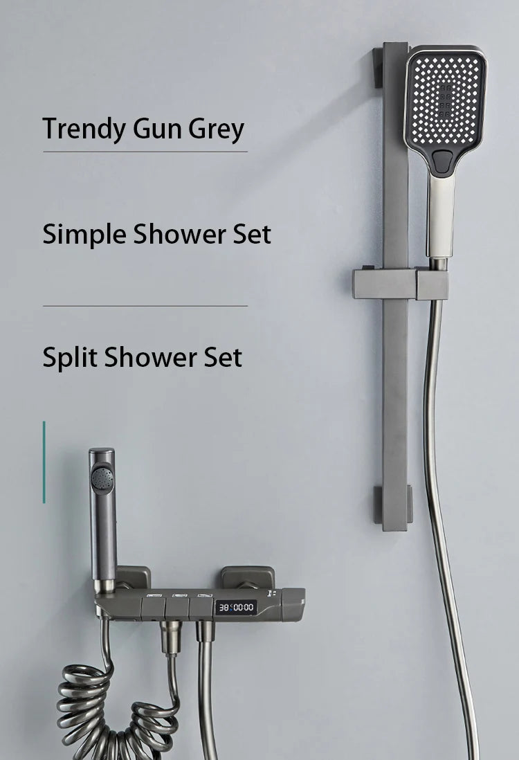 New Design Gun Grey Bathroom Shower System Set Piano Keys Brass LED Digital Shower Faucet Bath Hot and Cold Mixer Shower Tap Set