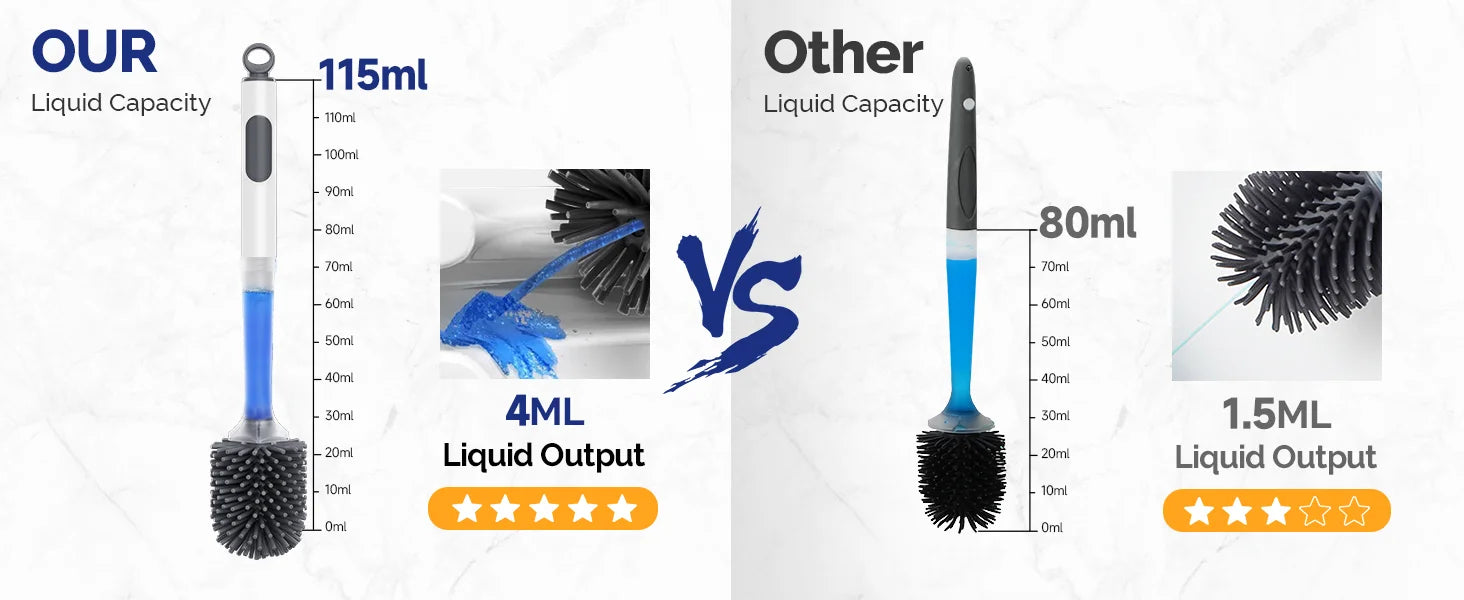 Water Spray Silicone Toilet Brush 40cm Long Handle Refillable Silicone TPR Brush With Wall-Mounted Bathroom Cleaning Accessories