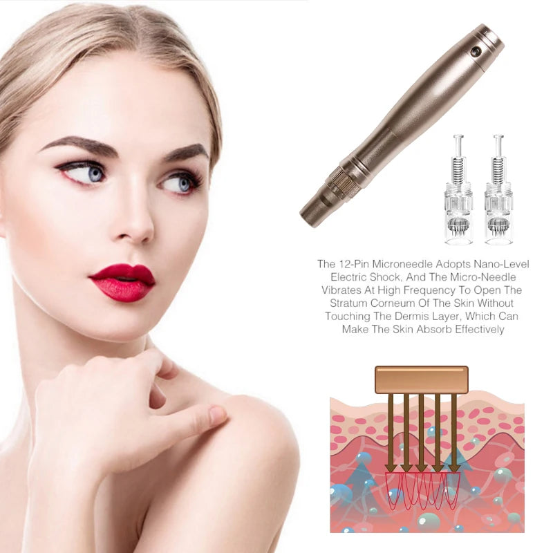 Professional Derma Pen Microneedle Pen With Needles Cartridges Skin Care Device Wireless Microneedling Machine Beauty Tool