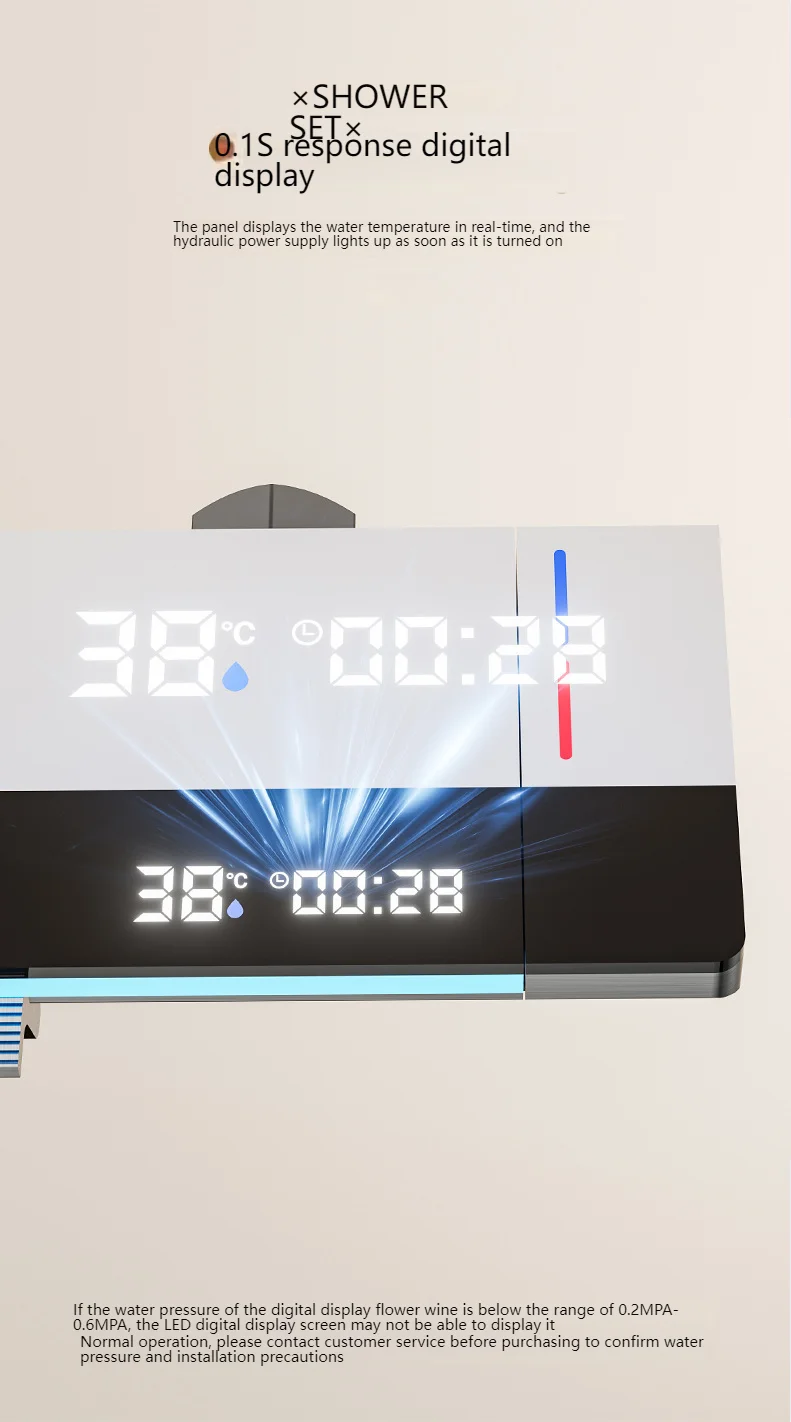 Smart Digital Display Bathroom Shower Set Piano Key Rainlfall Bath Showers System Set Apartment Bathtub Shower Faucet Full Set