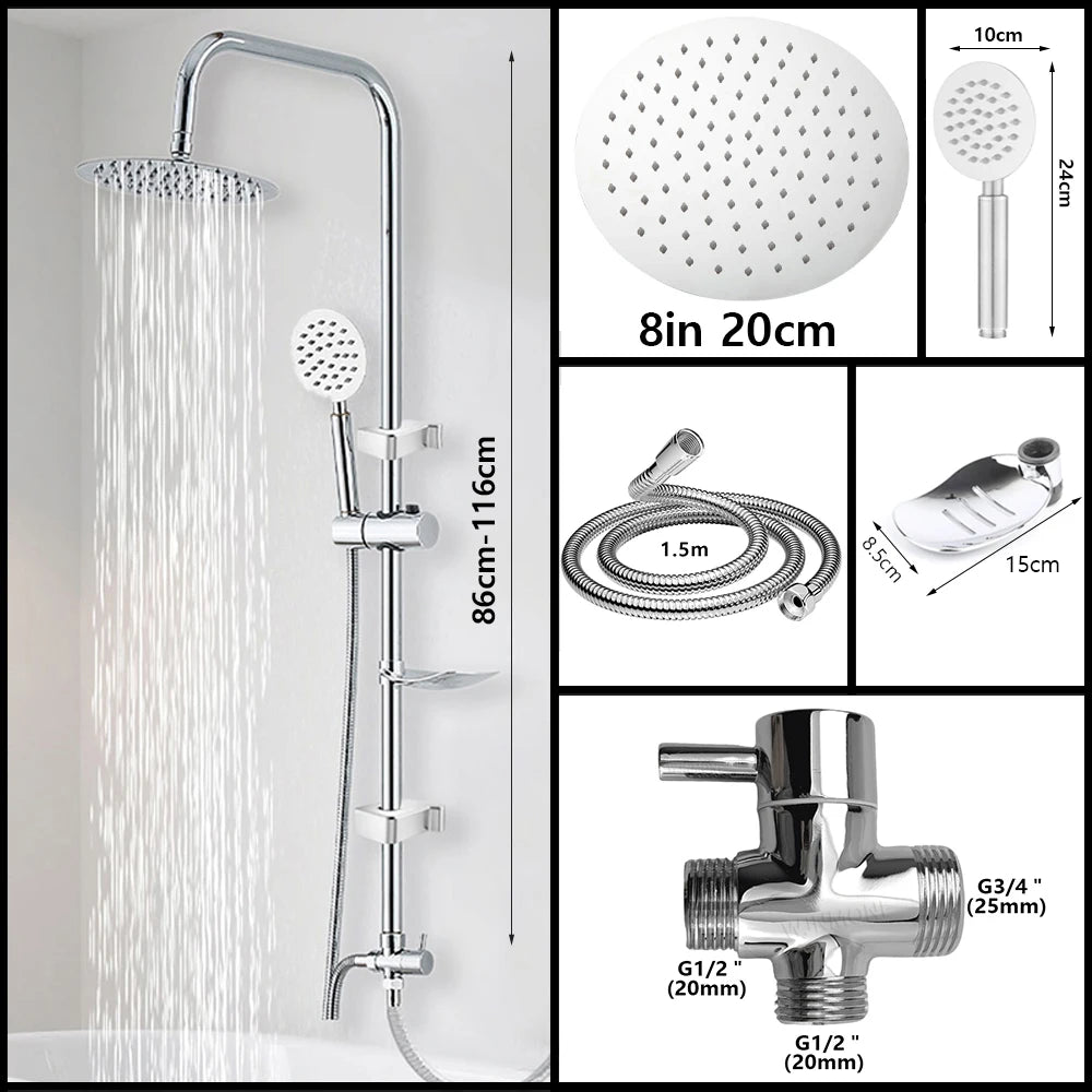 Black/Chrome Bathtub Split Rain Shower Set with Handheld Bathroom Rainfall Shower System Faucet Accessories Adapter Mixer Taps