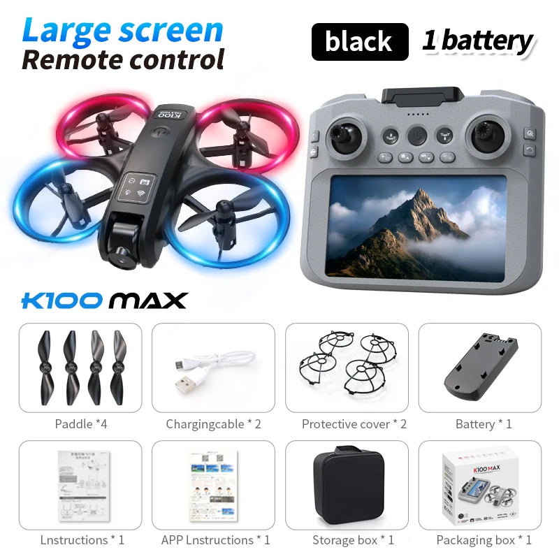 K100 Max Mini RC Drone 4K Professional HD Camera Optical Flow Positioning Colorfuls Dron Foldable RC Quadcopter Toys for Kids