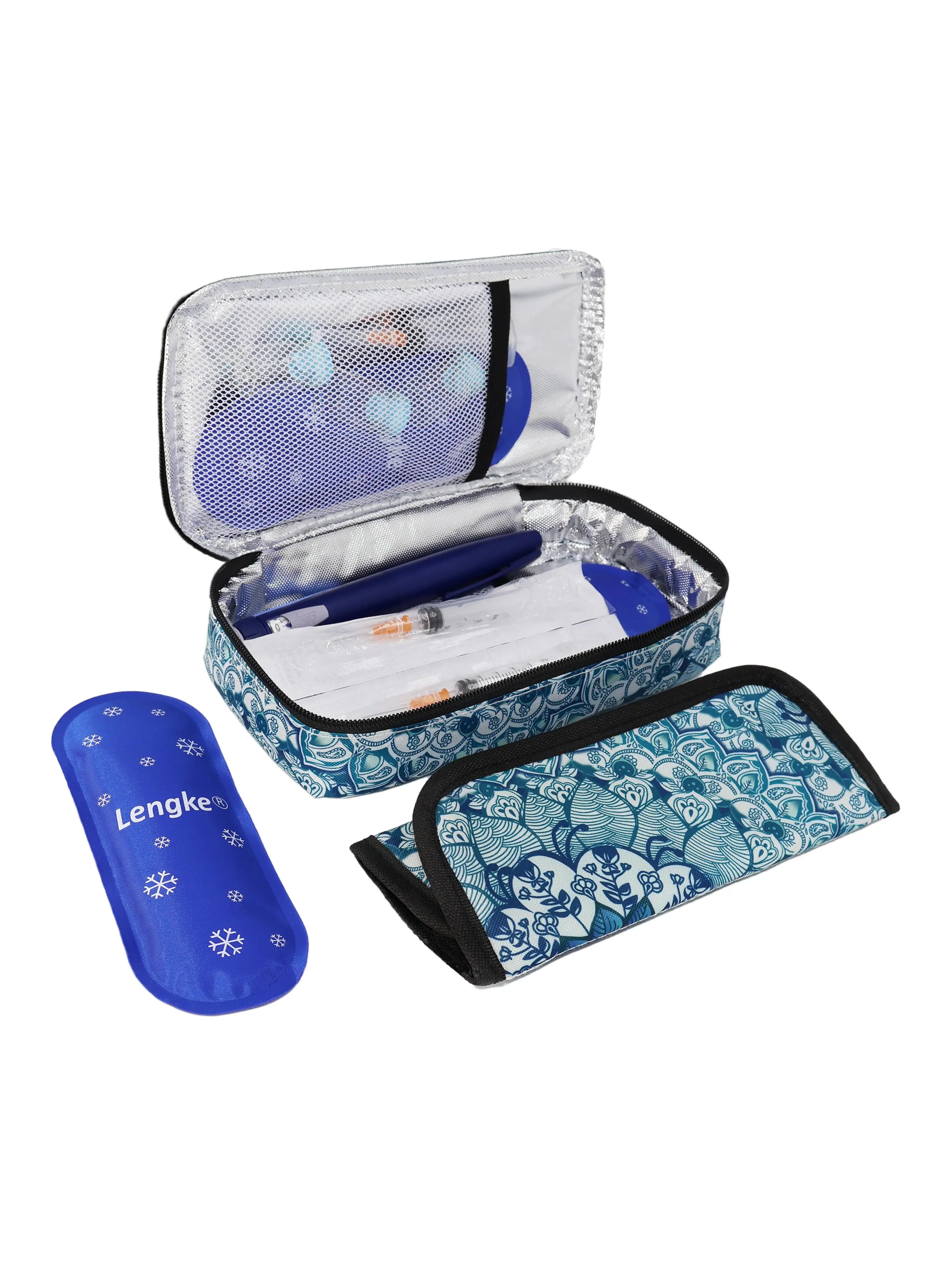 Large Portable Insulin Cooler Travel Bag - Lightweight, Boho Flower Print Durable Design for Outdoor Camping and Travel