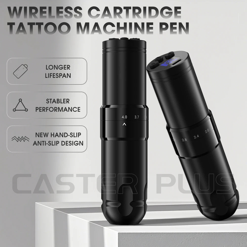 Caster Plus Adjustable Wireless Cartridge Tattoo Machine Pen 1500mAh Wireless Battery  Led Display for Cartridge Tattoo Needles