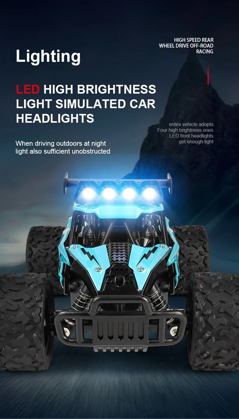 ZWN 1:16 2.4Gh Model RC Car With LED Lights 2WD Off-road Remote Control Climbing Vehicle Outdoor Cars Toys for Boys Girls Gifts