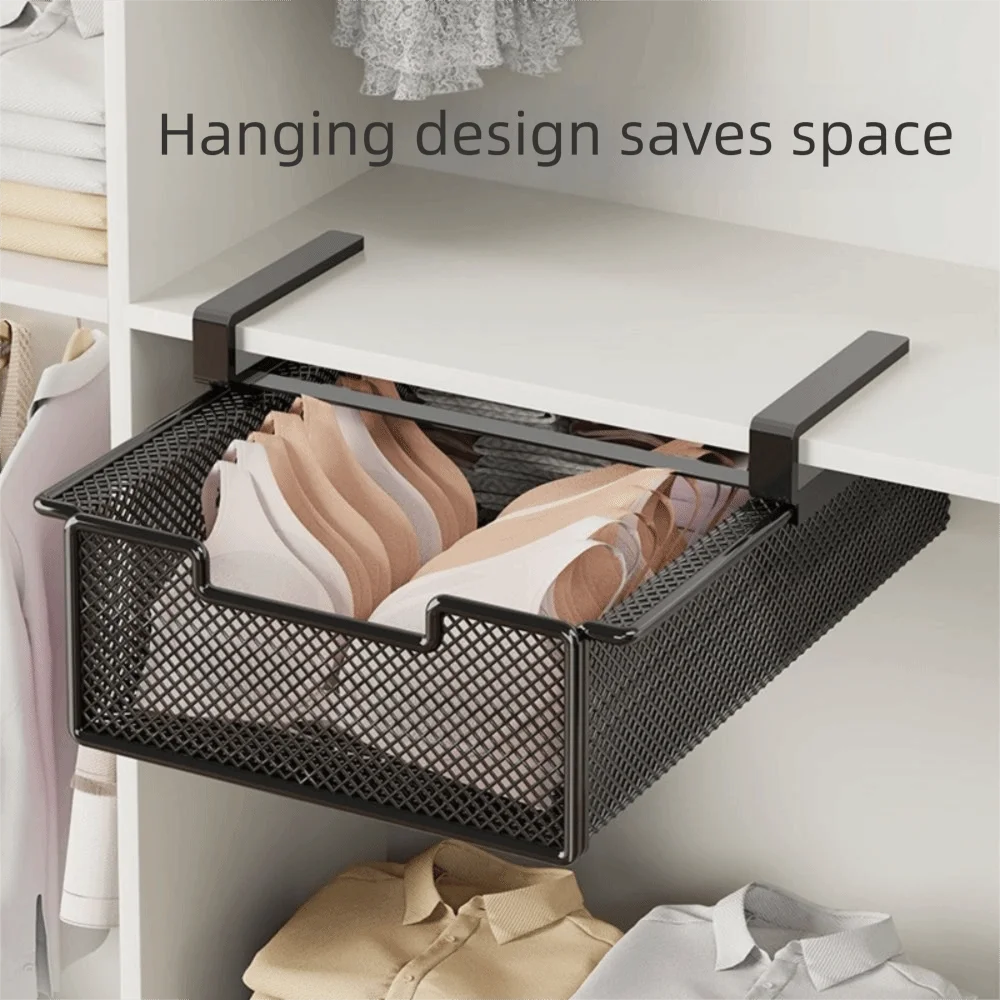 Large Capacity Underwear Storage Basket Under Shelf Pure Color Hanging Organizer Under Cabinet Basket Design