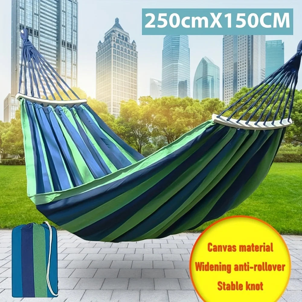 450lb Heavy-Duty Kapok Filled Cotton Camping Hammock - Upgraded Thickened 320G Durable Canvas Fabric, Anti-Roll Balance Beams