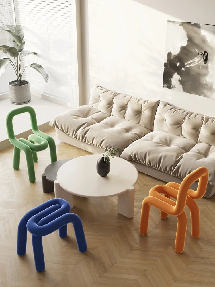 Nordic Style Creative Curved Chair, Plush Upholstered Kids/Accent Living Room Furniture