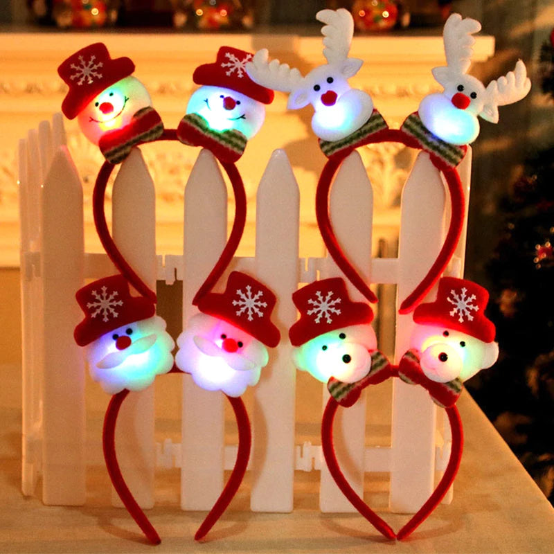 Christmas Headband LED Santa Claus Hair Hoop Xmas Snowman Headpiece Halloween holiday Party Hair Accessories for Women Girls