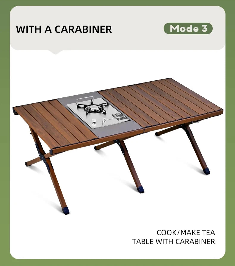 Outdoor Camping Folding multifunctional IGT Wood table Gas Stove Portable lightweight Camp BBQ Grill Table Picnic table