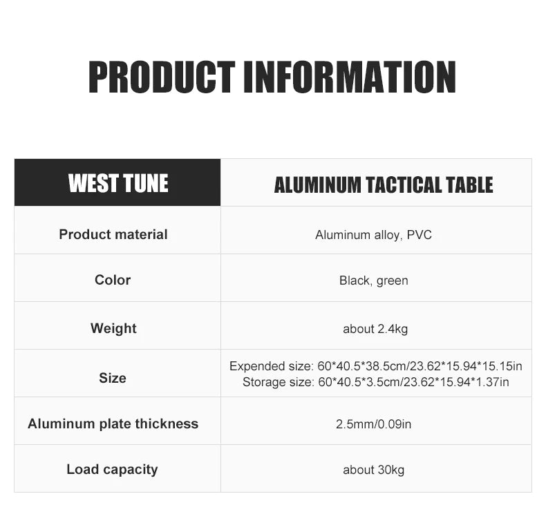 WESTTUNE Outdoor IGT Tactical Table Lightweight Multifunctional Folding Aluminum Alloy Camping Picnic Table with Adjustable Legs