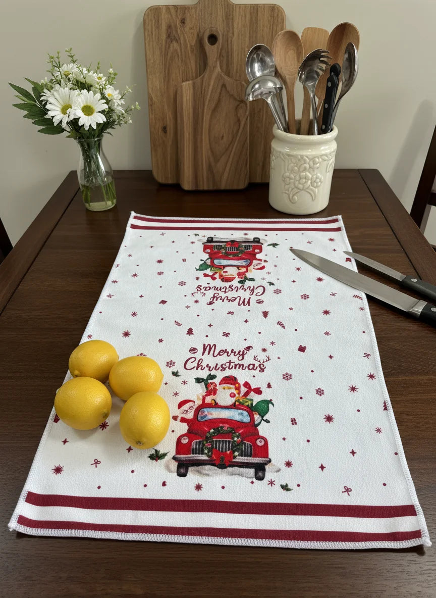 5Pcs Christmas Kitchen Towels and Dishcloth Absorbent Santa Snowman Truck Hand Dish Tea Towel Winter Holiday Decoration for Xmas