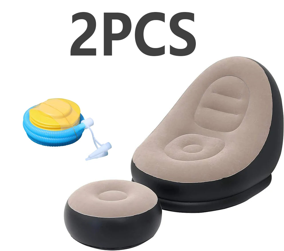 Lazy Sofa Inflatable Chair Folding Recliner (Sofa + Footrest) Outdoor Sofa Bed with Footrest Indoor and Outdoor Portable Folding Air Mattress Nap Leisure Chair Set