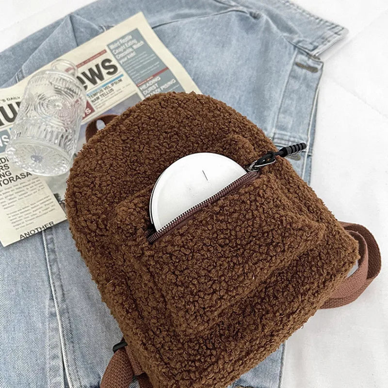 Cute Mini Plush Backpack for Kids Adult Parent-Child Shoulder Bag Autumn Lamb Fleece High-capacity Korean Student Samll Backpack